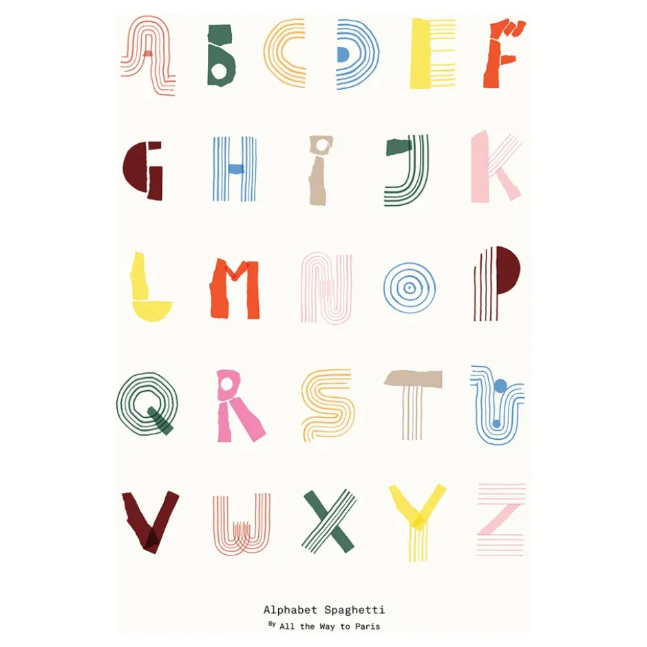 Alphabet Spaghetti ENG Multi-colour -juliste, 70x100 cm