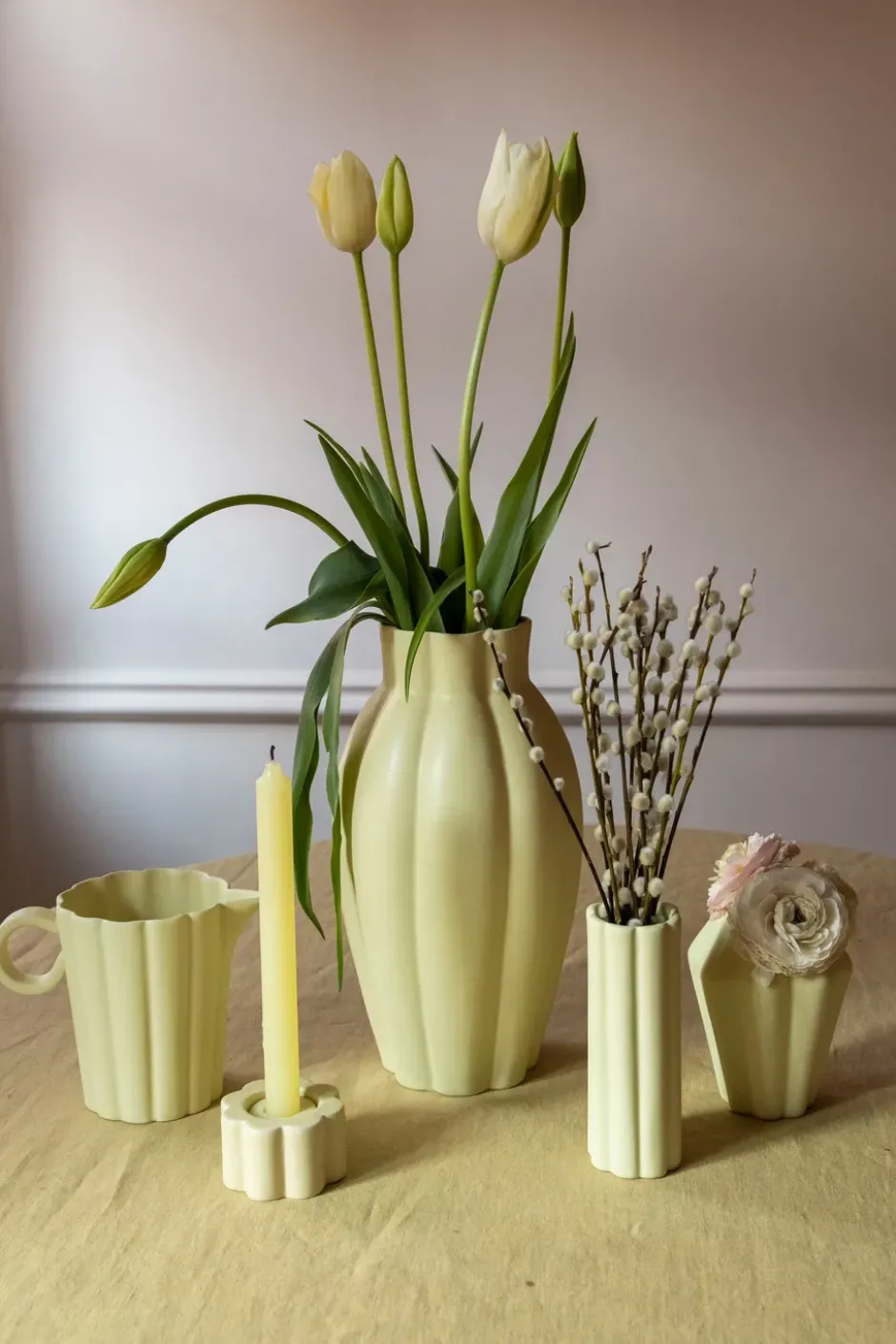 Birgit maljakko/kynttilälyhty 14 cm, Pale Yellow