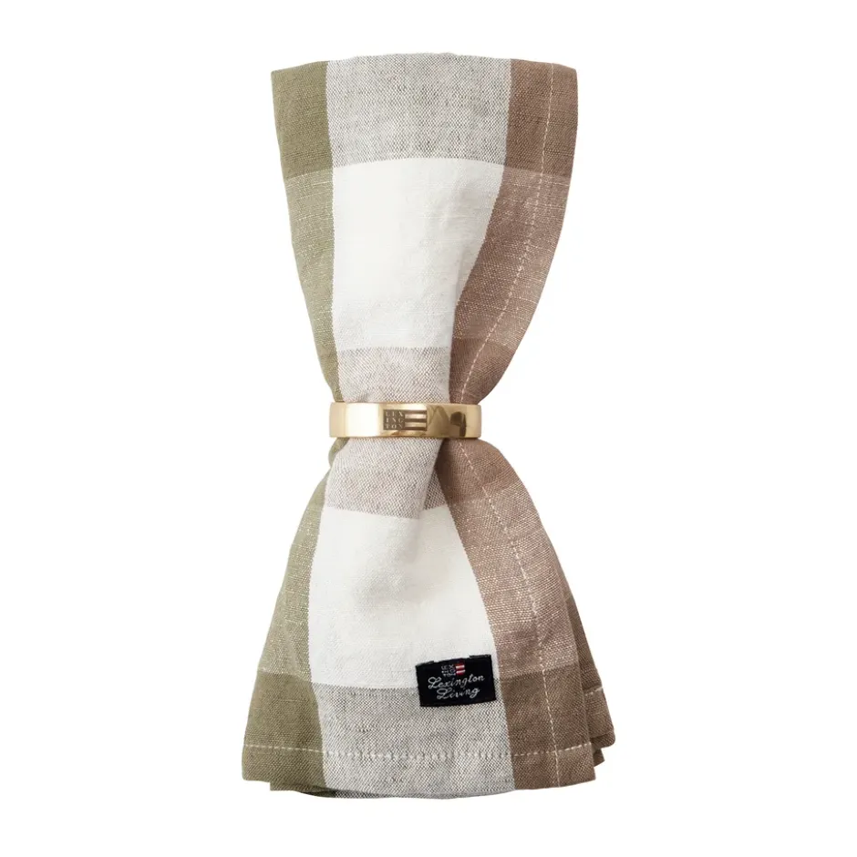 Checked Linen/Cotton kangasservetti 50x50 cm, Olive