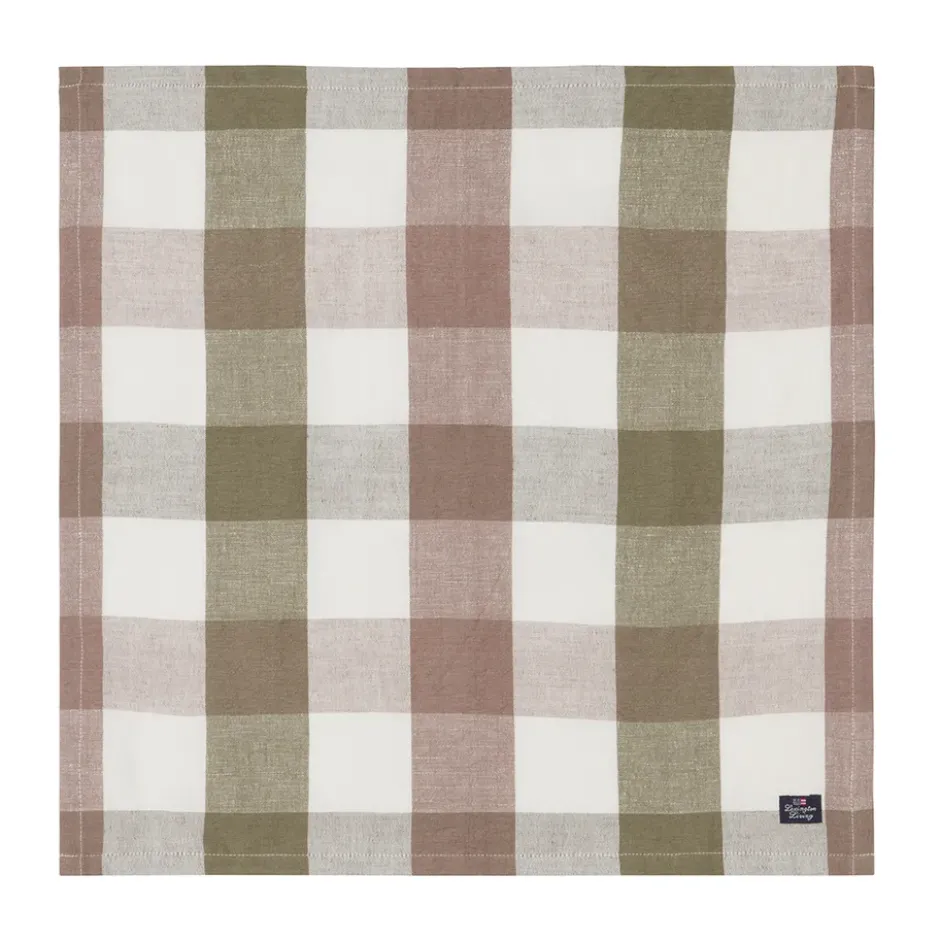 Checked Linen/Cotton kangasservetti 50x50 cm, Olive