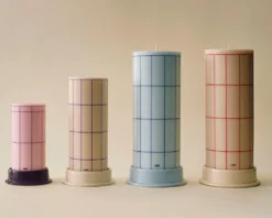 Column Candle pöytäkynttilä large 25 cm, Light blue-blue grid check