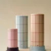 Column Candle pöytäkynttilä large 25 cm, Off white-red grid check