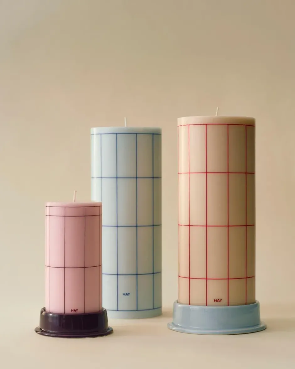 Column Candle pöytäkynttilä large 25 cm, Off white-red grid check
