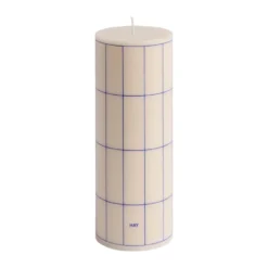 Column Candle -pöytäkynttilä medium 20 cm, Off white-blue grid check