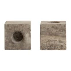 Cube kynttilänjalka 2-pack, Silver-travertiini