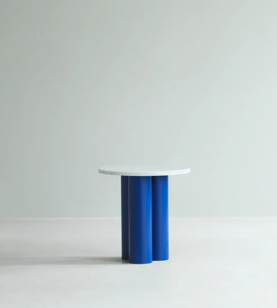 Dit sivupöytä Ø40 cm, White Carrara-bright blue