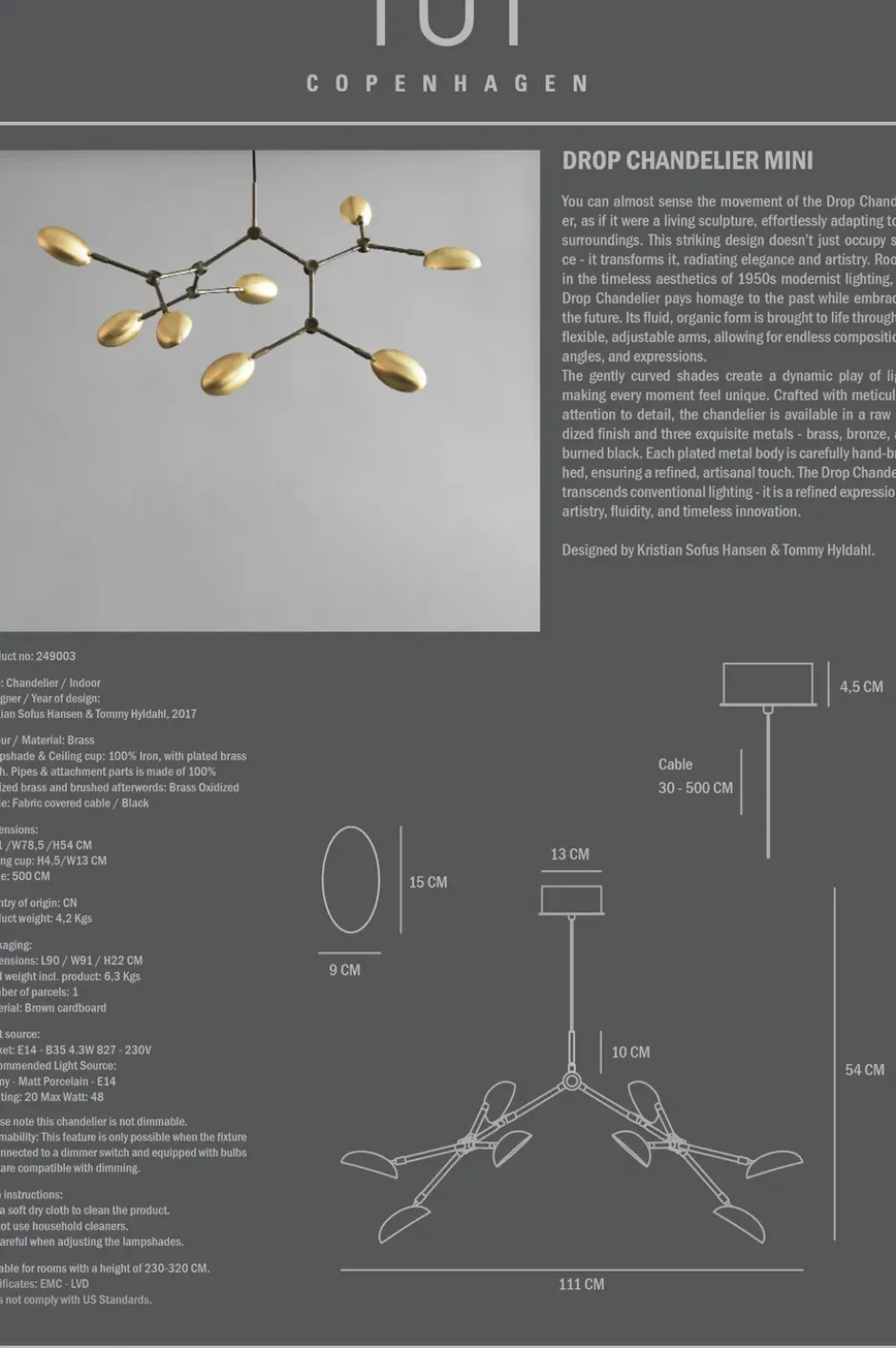 Drop Chandelier -kattokruunu mini, Messinki