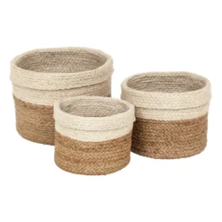 Flätad säilytyskori 3-pack, Luonto-valkoinen