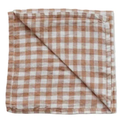Gingham-ruudullinen pellavalautasliina 45 x 45 cm, Biscuit