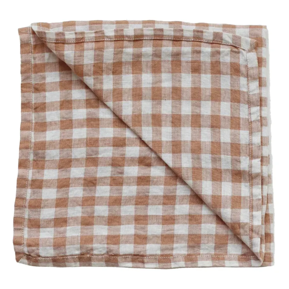 Gingham-ruudullinen pellavalautasliina 45 x 45 cm, Biscuit