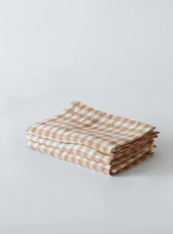 Gingham-ruudullinen pellavalautasliina 45 x 45 cm, Biscuit