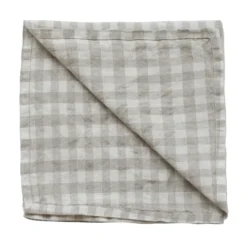 Gingham-ruudullinen pellavalautasliina 45 x 45 cm, Natural