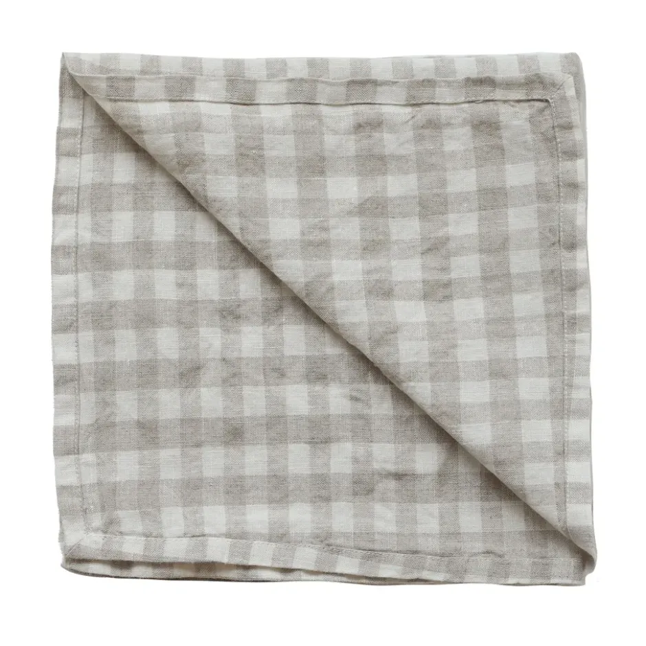 Gingham-ruudullinen pellavalautasliina 45 x 45 cm, Natural