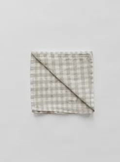 Gingham-ruudullinen pellavalautasliina 45 x 45 cm, Natural