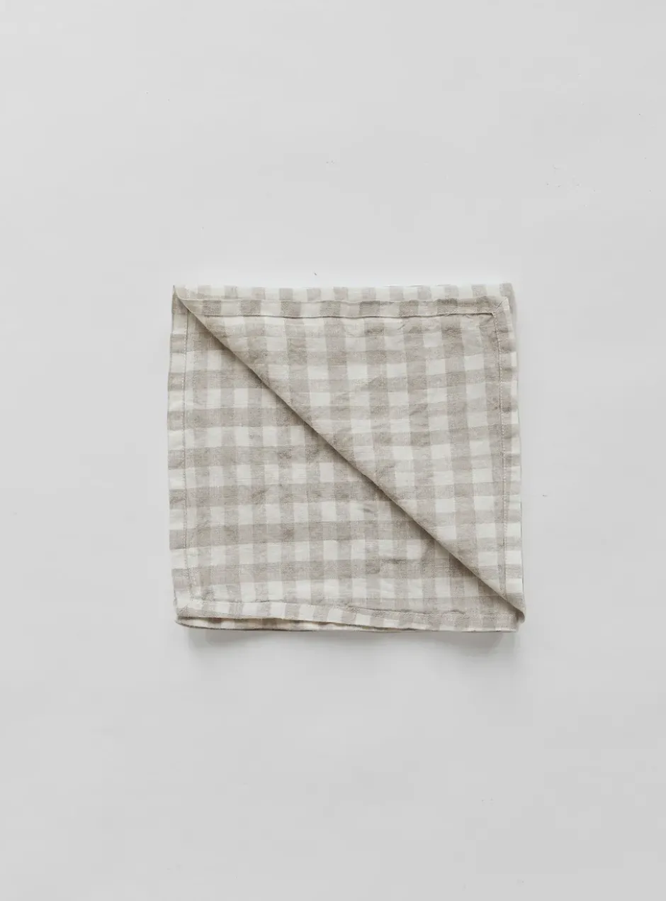 Gingham-ruudullinen pellavalautasliina 45 x 45 cm, Natural