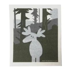 Hirvi tiskirätti 17.2x20 cm, Vihreä-hopea-valkoinen