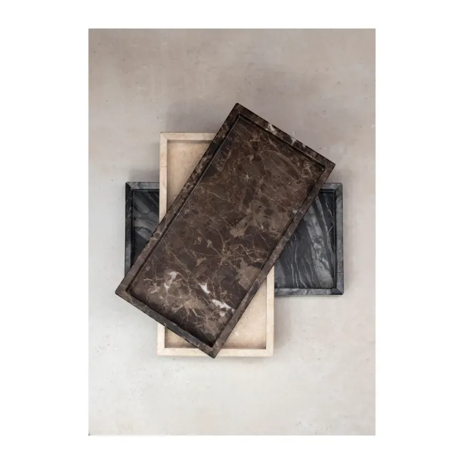 Marble koristetarjotin 16 x 31 cm, Musta-harmaa