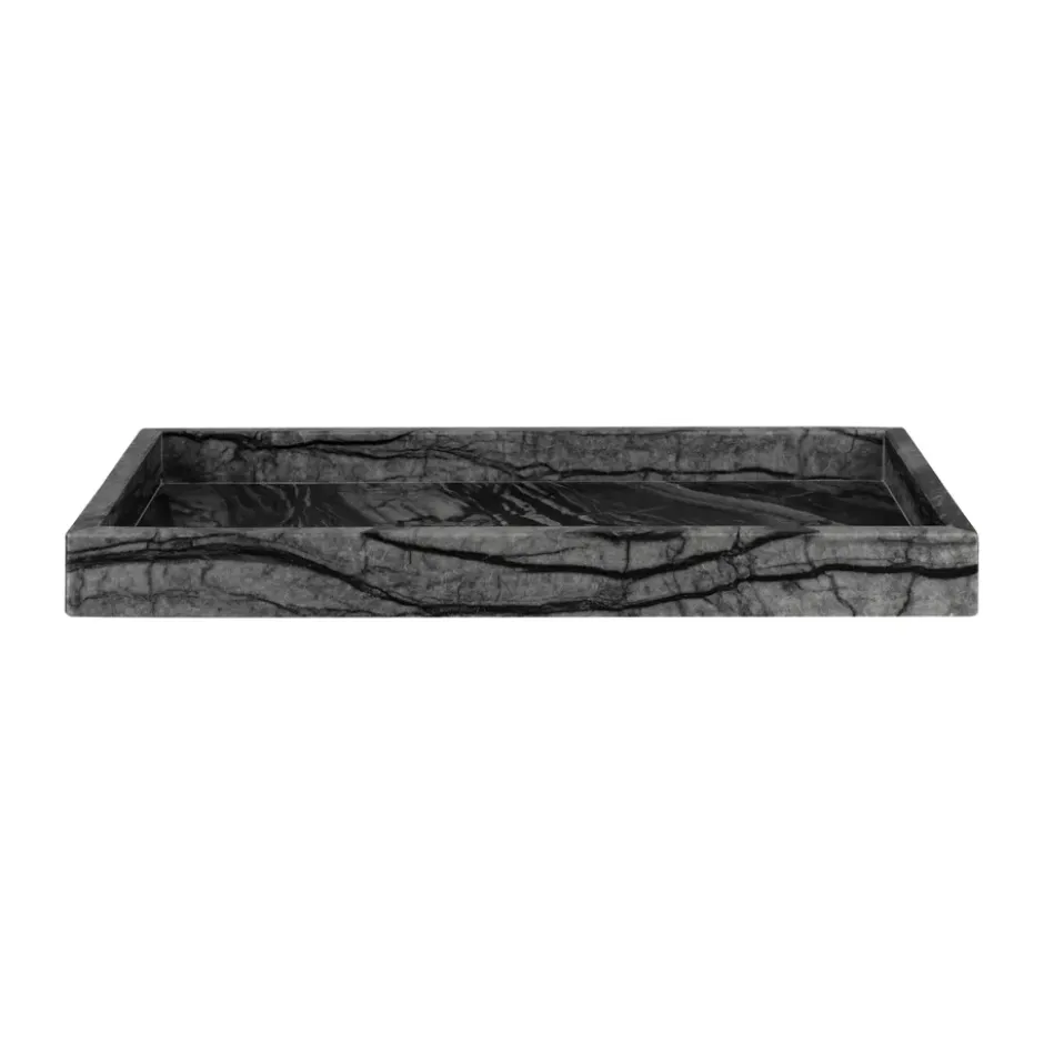 Marble koristetarjotin 16 x 31 cm, Musta-harmaa