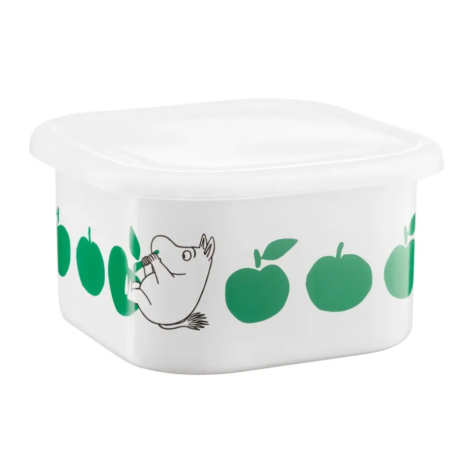 Mumin emalipurkki kannella 1,5 L, Joyfull Apples vihreä