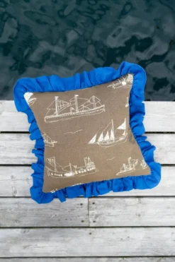 Ohoy tyynynpäällinen, Ruskea–natural–sininen, 48x48 cm