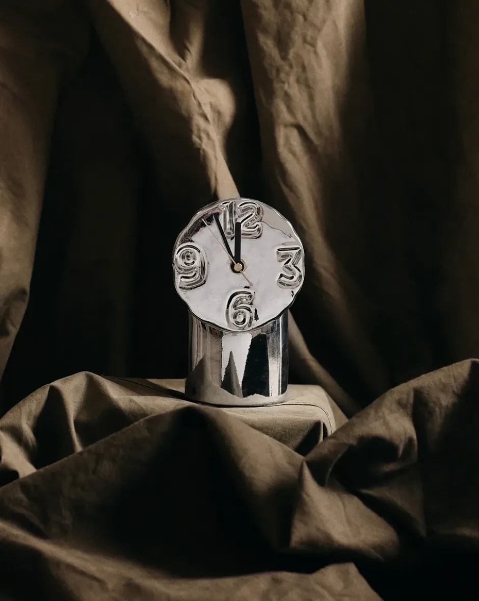 Retro keraaminen kello 17,5 cm, Chrome