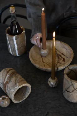 Sten kynttilänjalka Ø6 cm, Ruskea metsämarble