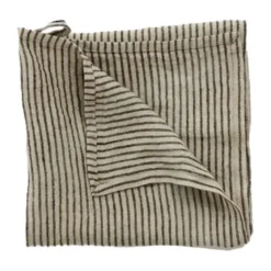 Stripe keittiöpyyhe pellavaa 45x65 cm, Musta-hiekka