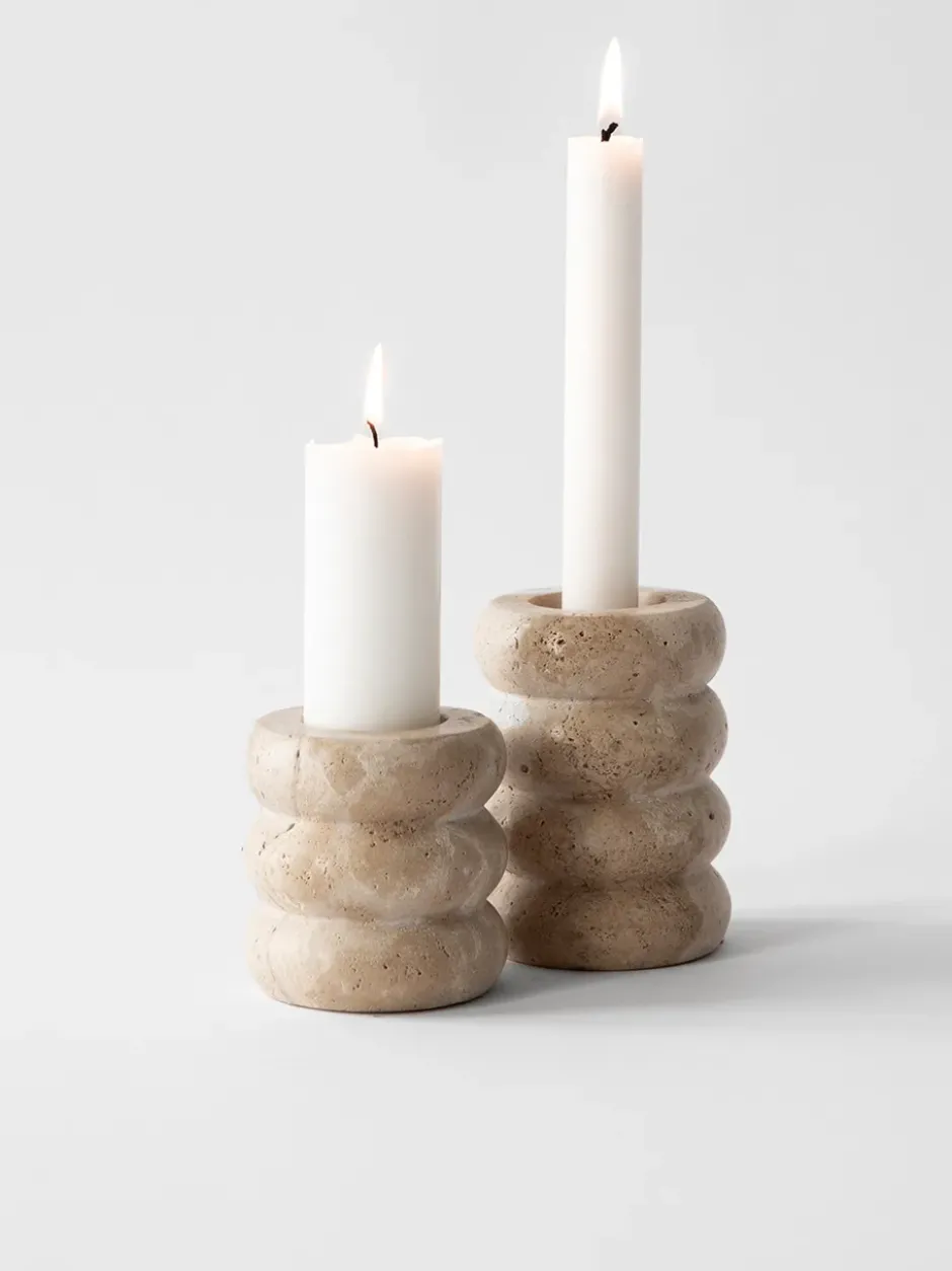 Travertiini kynttilänjalka, Medium 8 cm