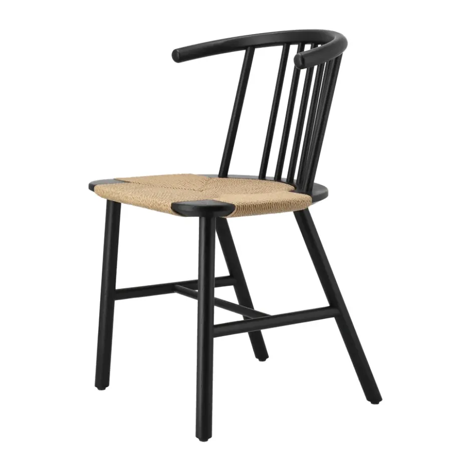 VIOR ruokapöydäntuoli punottu istuinosa, Mustalakattu tammi-luonnonvärinen
