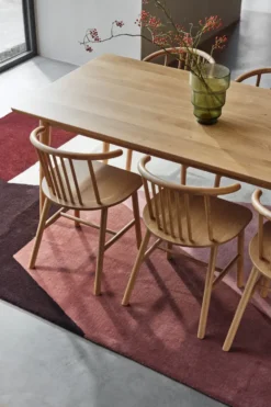 VIOR ruokapöytä 120 cm + tuoli 4‑pakkaus – Lakattu tammi‑naturel